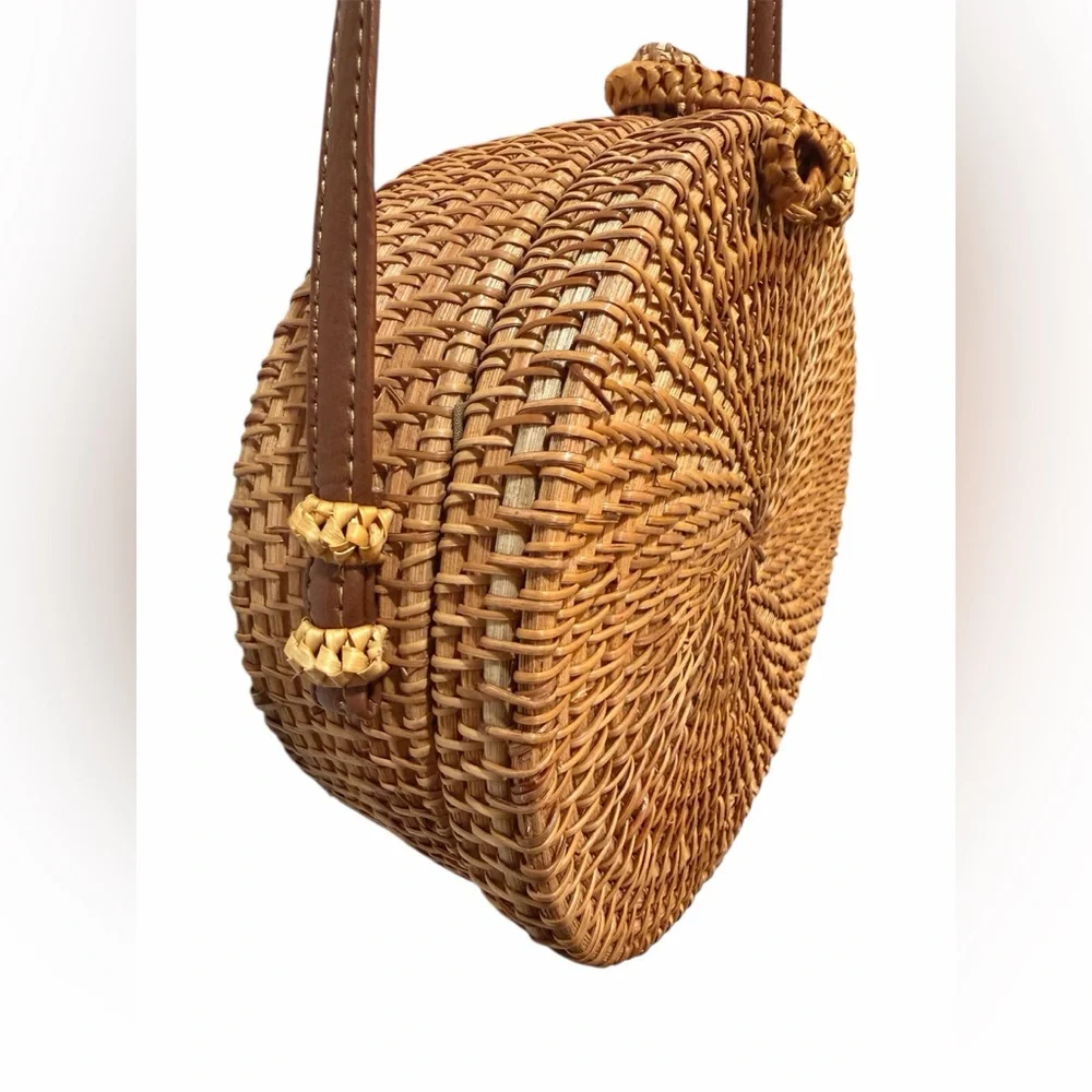 Brown Rattan Woven Crossbody Bag - Picture 4 of 7